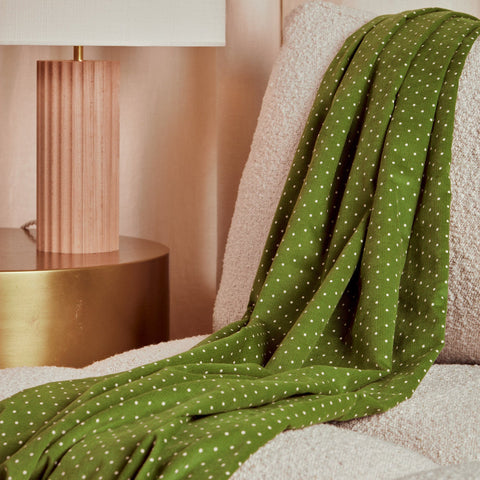 Polka Dot Fine Wale Corduroy Matcha Leaf Fabric