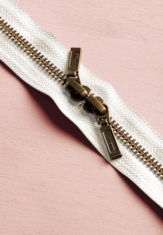 Brass Double Slider Zip x 10 - 40 cm