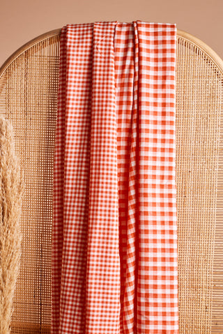 Gingham Off-White Tangerine Fabric